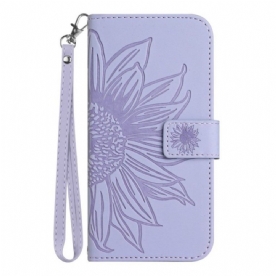 Leren Hoesje voor Poco M5 Zonnebloem Met Lanyard