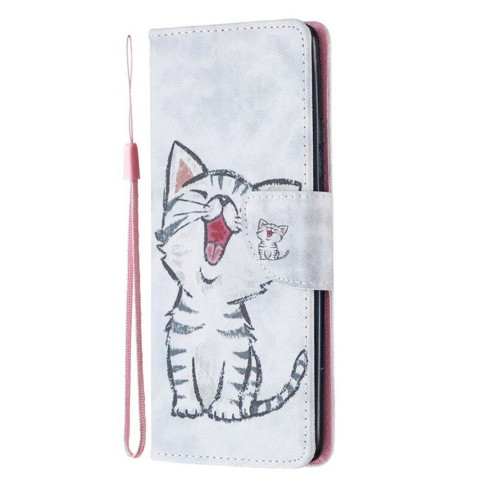 Flip Case voor Samsung Galaxy A51 5G Met Ketting Thong Kleur Kitten