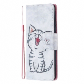 Flip Case voor Samsung Galaxy A51 5G Met Ketting Thong Kleur Kitten