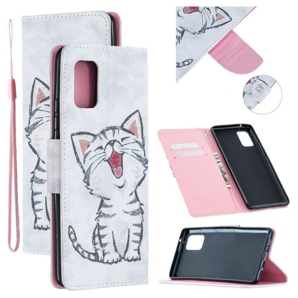 Flip Case voor Samsung Galaxy A51 5G Met Ketting Thong Kleur Kitten