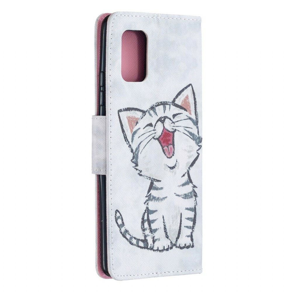 Flip Case voor Samsung Galaxy A51 5G Met Ketting Thong Kleur Kitten