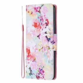 Folio-hoesje voor Samsung Galaxy A51 5G Met Ketting Vintage Floraliën Met Strappy's