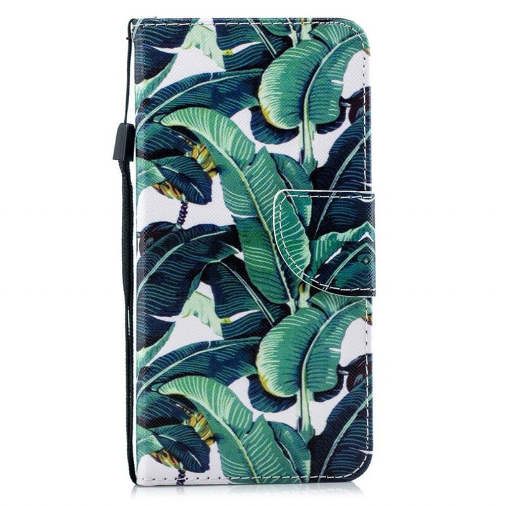 Leren Hoesje voor Samsung Galaxy A51 5G Met Ketting Tropische Bladeren Strappy