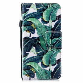 Leren Hoesje voor Samsung Galaxy A51 5G Met Ketting Tropische Bladeren Strappy