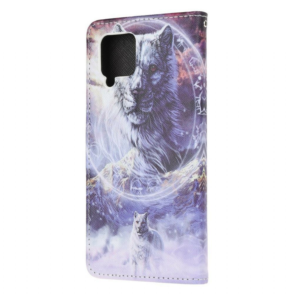 Leren Hoesje voor Samsung Galaxy A51 5G Winterwolf Met Koord