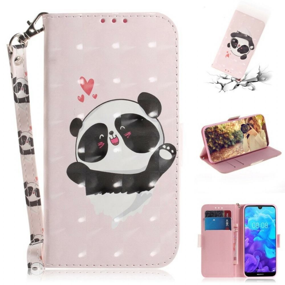 Flip Case voor / Honor 8S Met Ketting Thong Panda Liefde