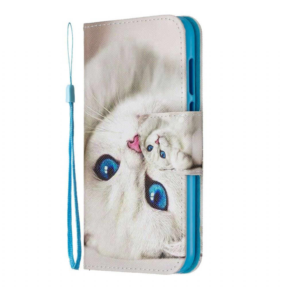 Folio-hoesje voor / Honor 8S Met Ketting Thong Kat Met Blauwe Ogen