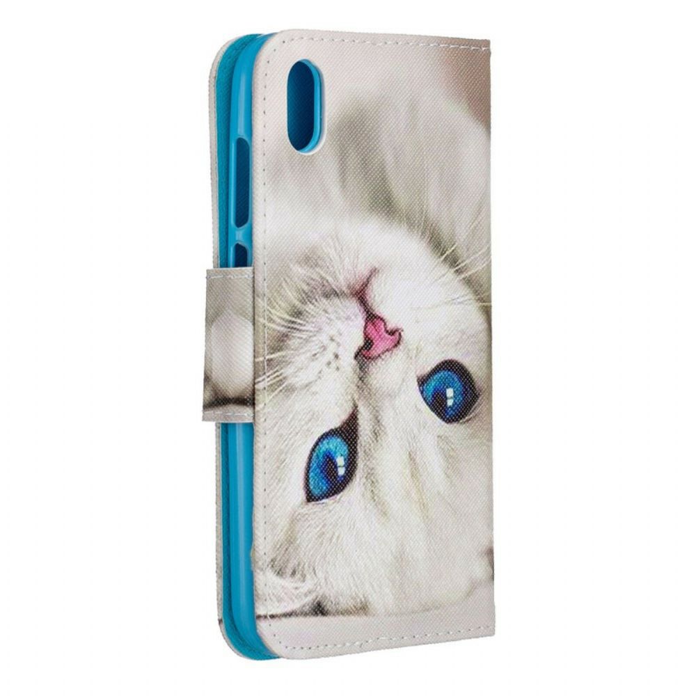 Folio-hoesje voor / Honor 8S Met Ketting Thong Kat Met Blauwe Ogen