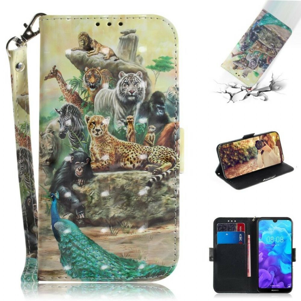 Folio-hoesje voor / Honor 8S Met Ketting Thong Safari Dieren