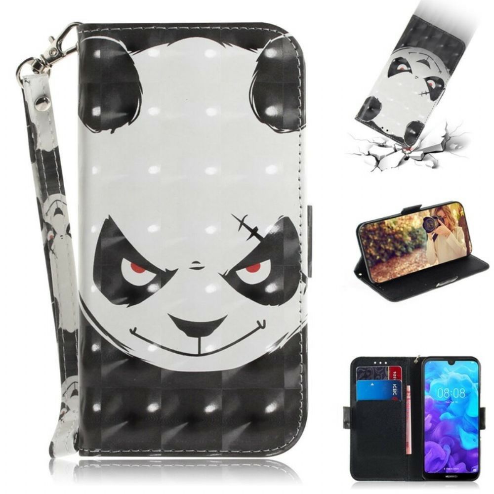 Leren Hoesje voor / Honor 8S Met Ketting Boze Panda Met Riem