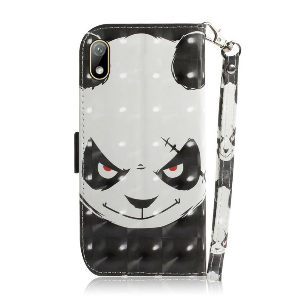 Leren Hoesje voor / Honor 8S Met Ketting Boze Panda Met Riem