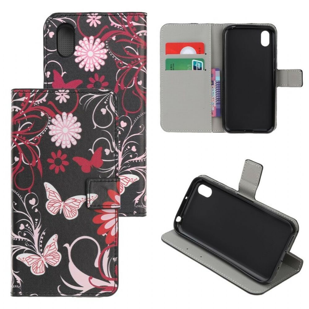 Leren Hoesje voor / Honor 8S Vlinders En Bloemen