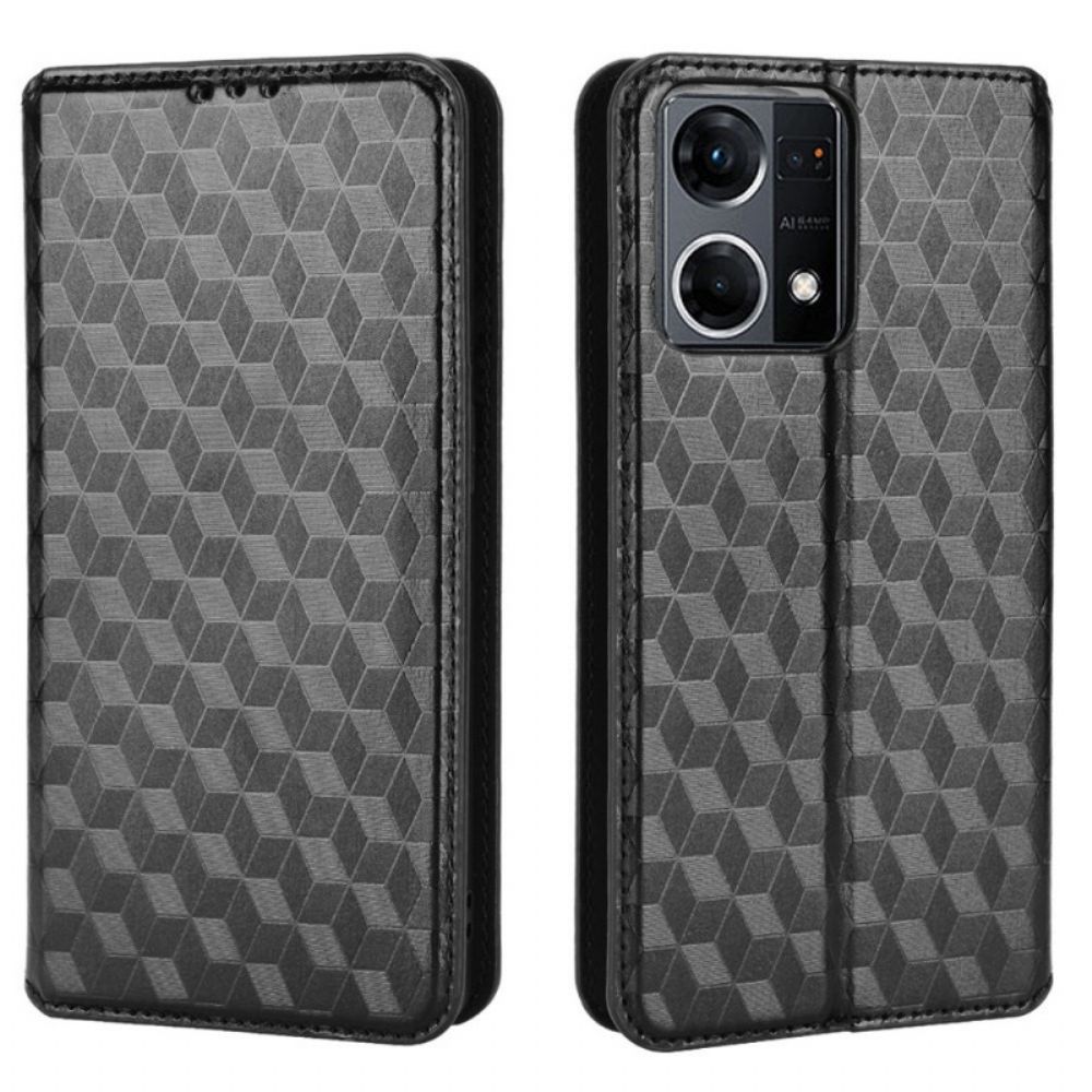 Bescherming Hoesje voor Oppo Reno 7 Folio-hoesje 3d-kubus Leereffect