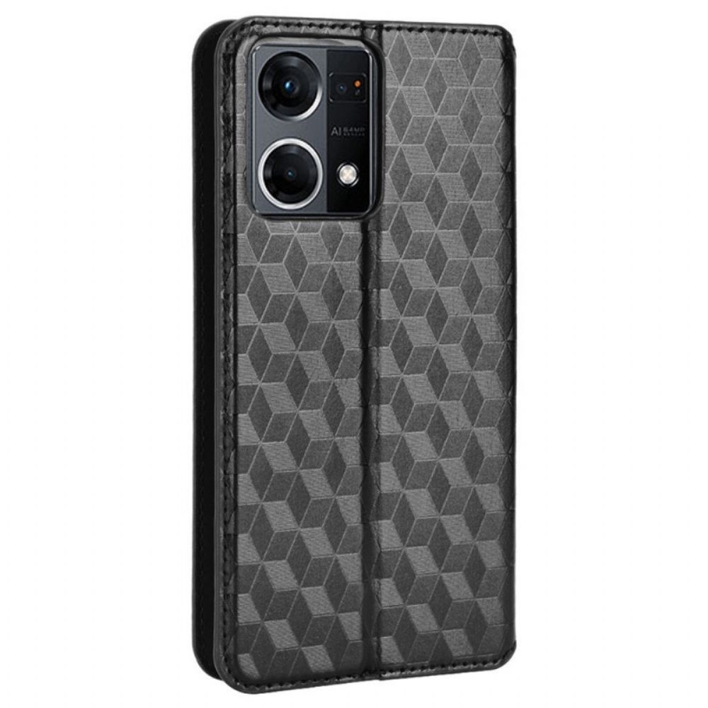 Bescherming Hoesje voor Oppo Reno 7 Folio-hoesje 3d-kubus Leereffect