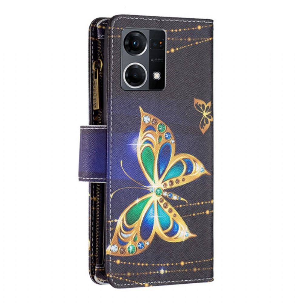 Flip Case voor Oppo Reno 7 Koninklijke Vlinderzak Met Rits