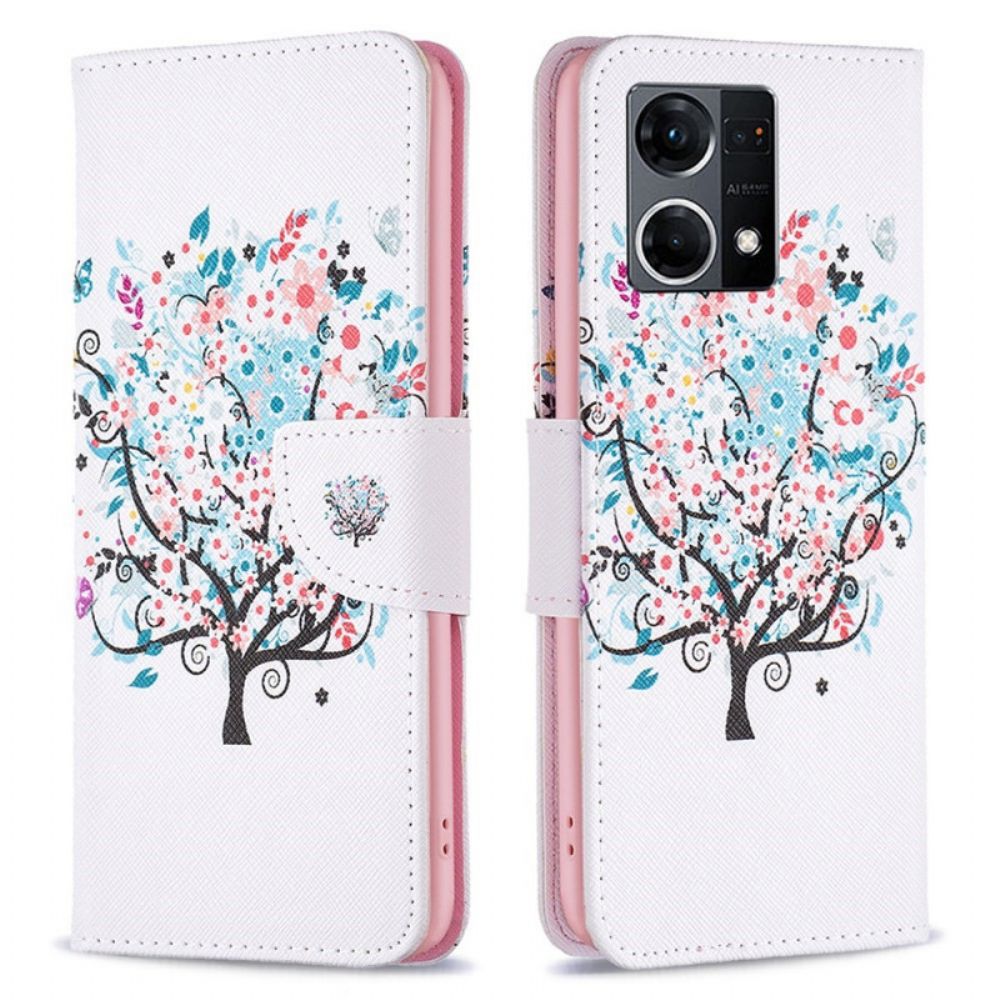 Leren Hoesje voor Oppo Reno 7 Bloemrijke Boom