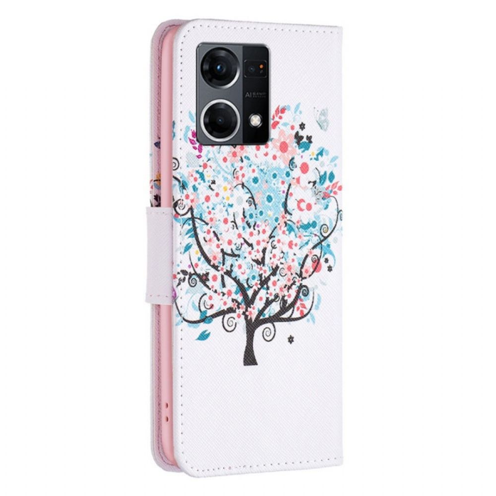 Leren Hoesje voor Oppo Reno 7 Bloemrijke Boom