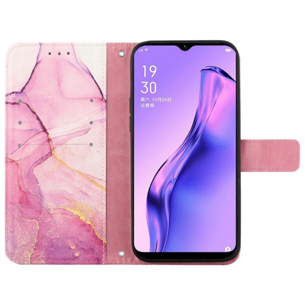 Leren Hoesje voor Oppo Reno 7 Met Ketting Band Marmer