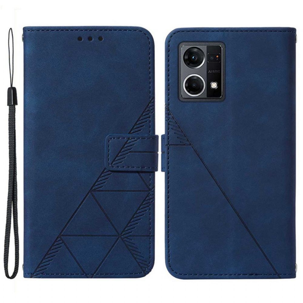 Leren Hoesje voor Oppo Reno 7 Met Ketting Banddriehoeken