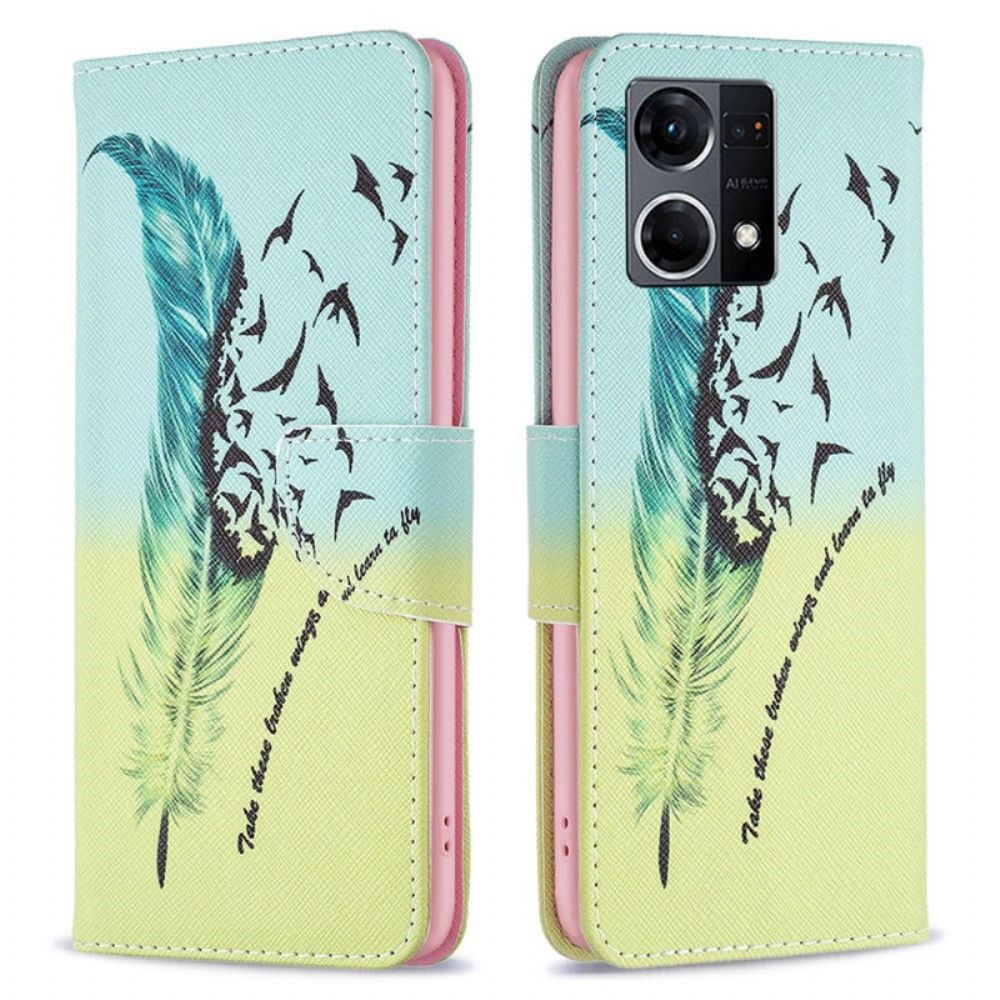 Leren Hoesje voor Oppo Reno 7 Veren