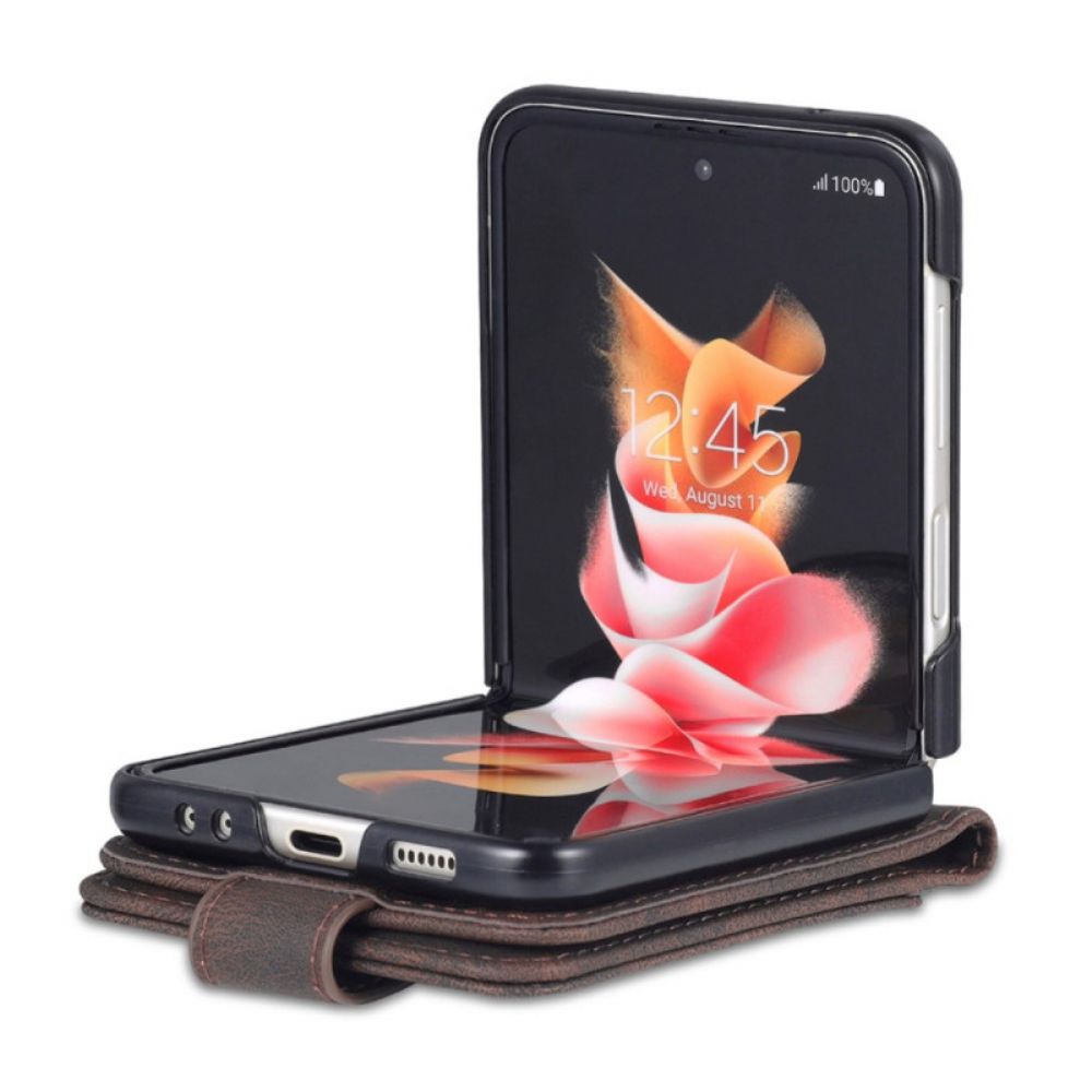 Cover voor Samsung Galaxy Z Flip 3 5G Folio-hoesje Kaarthouder En Riem Met Leren Effect Azns