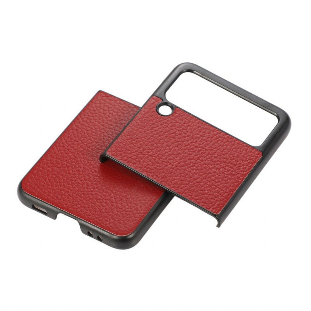 Hoesje voor Samsung Galaxy Z Flip 3 5G Folio-hoesje Echt Litchi Kleur Leer