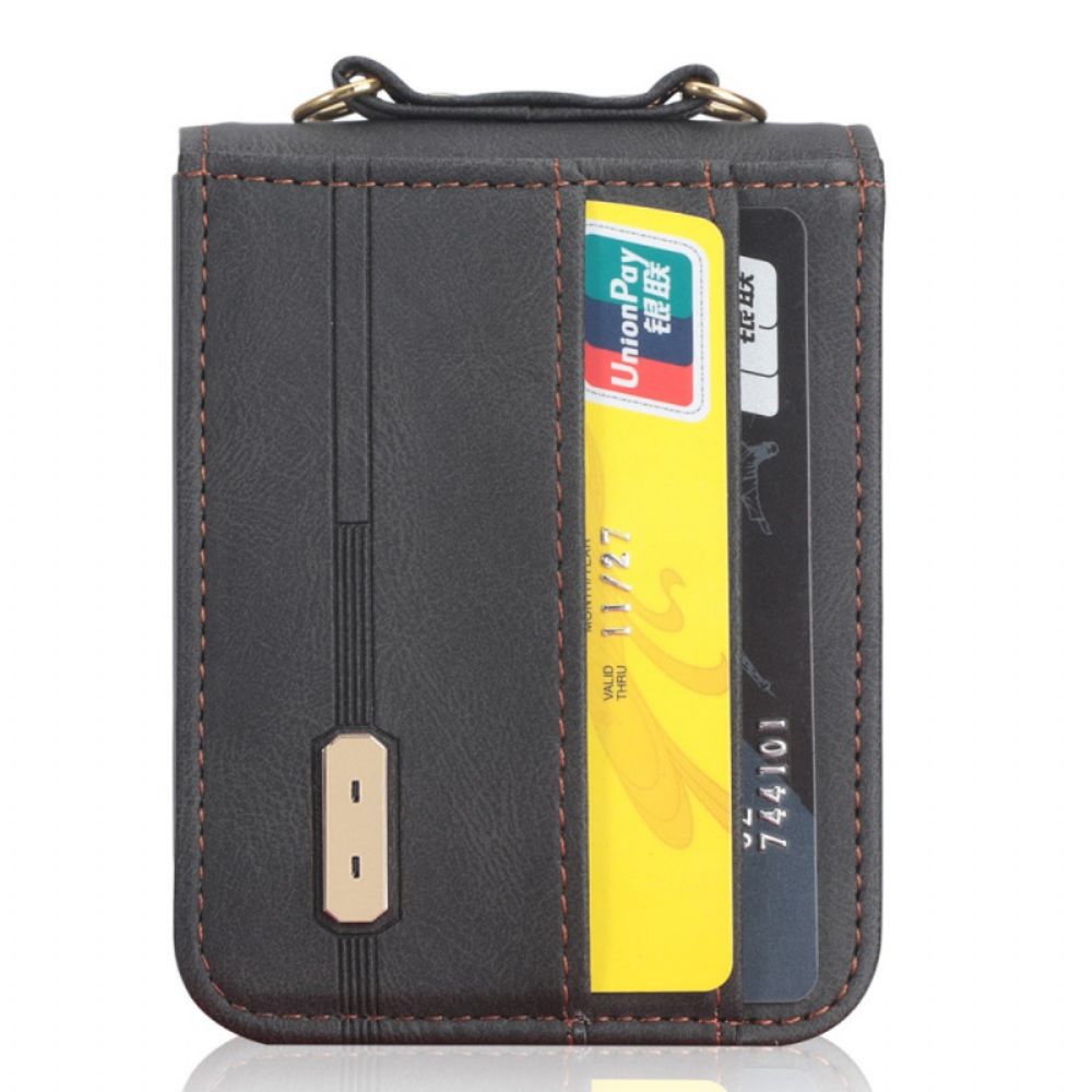 Hoesje voor Samsung Galaxy Z Flip 3 5G Folio-hoesje Lederen Stijl Kaarthouder En Lanyard