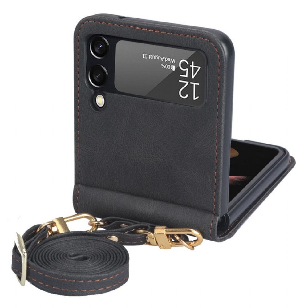 Hoesje voor Samsung Galaxy Z Flip 3 5G Folio-hoesje Lederen Stijl Kaarthouder En Lanyard