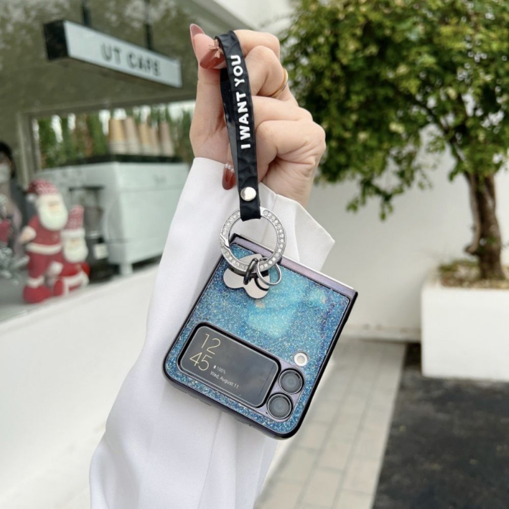 Hoesje voor Samsung Galaxy Z Flip 3 5G Folio-hoesje Pailletten Charms En Lanyard