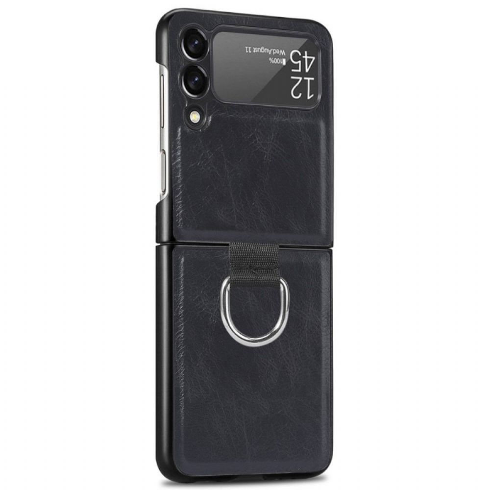 Hoesje voor Samsung Galaxy Z Flip 3 5G Folio-hoesje Vintage Lederen Stijl Met Ring