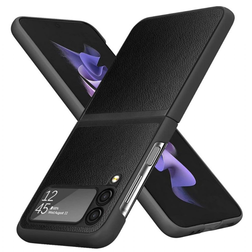 Telefoonhoesje voor Samsung Galaxy Z Flip 3 5G Folio-hoesje Litchi Leder Stijl 2 Stuks