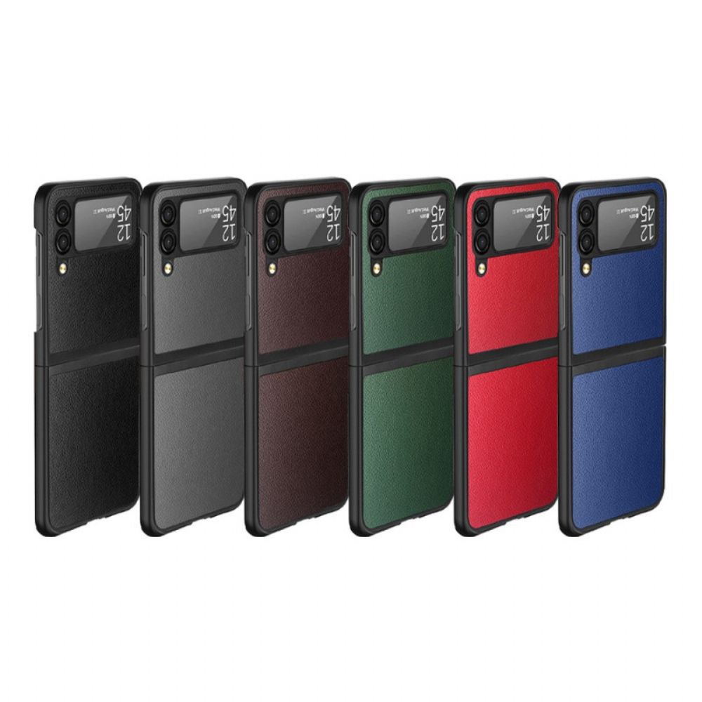 Telefoonhoesje voor Samsung Galaxy Z Flip 3 5G Folio-hoesje Litchi Leder Stijl 2 Stuks