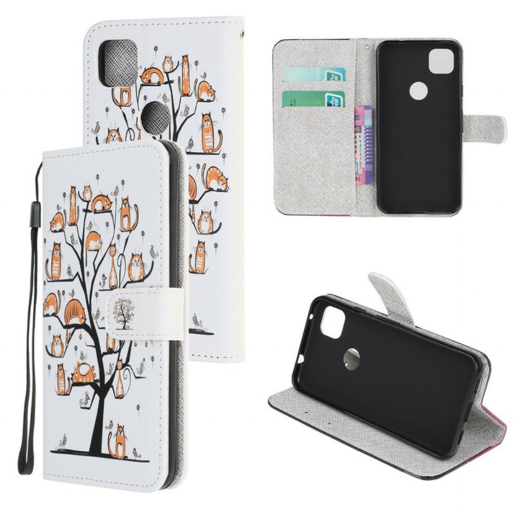 Folio-hoesje voor Google Pixel 4a Met Ketting Funky Katten Met Riem