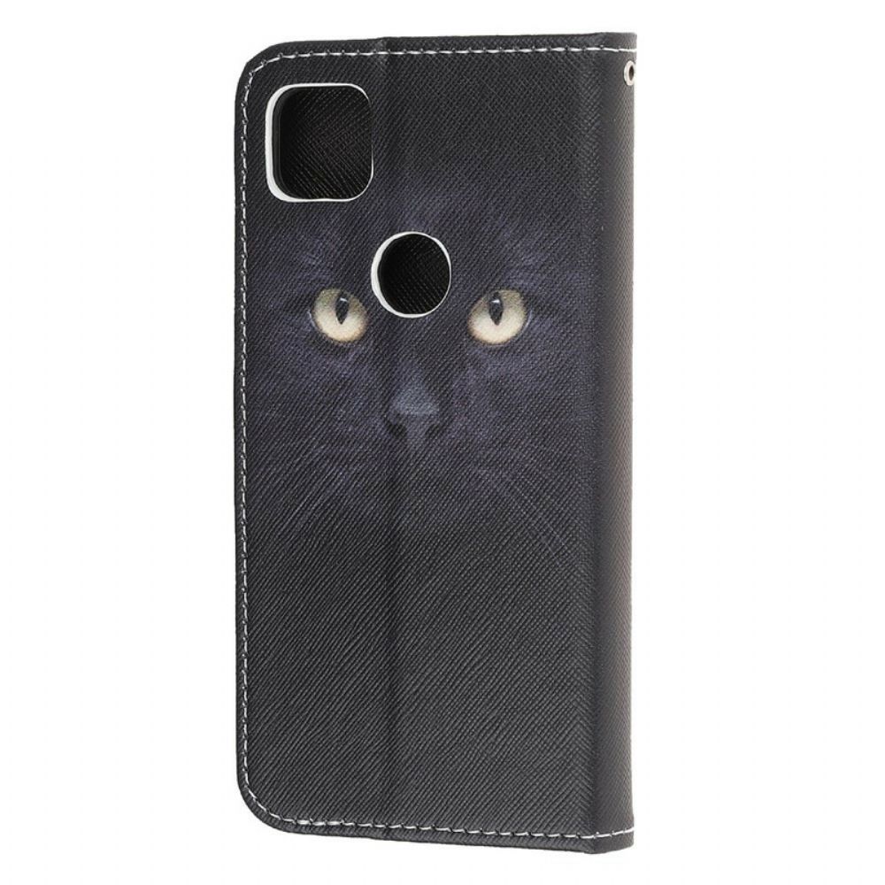 Folio-hoesje voor Google Pixel 4a Met Ketting Zwarte Kattenogen Met Riem