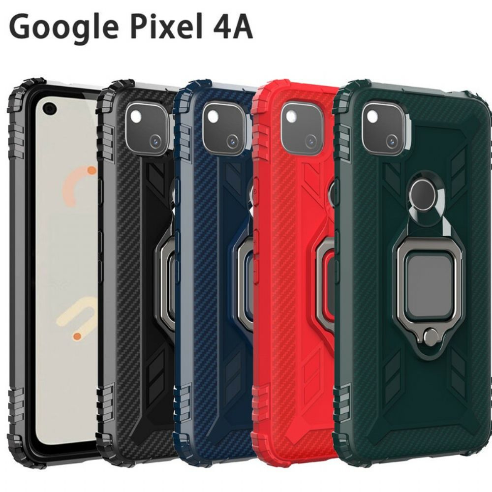 Hoesje voor Google Pixel 4a Ring En Koolstofvezel