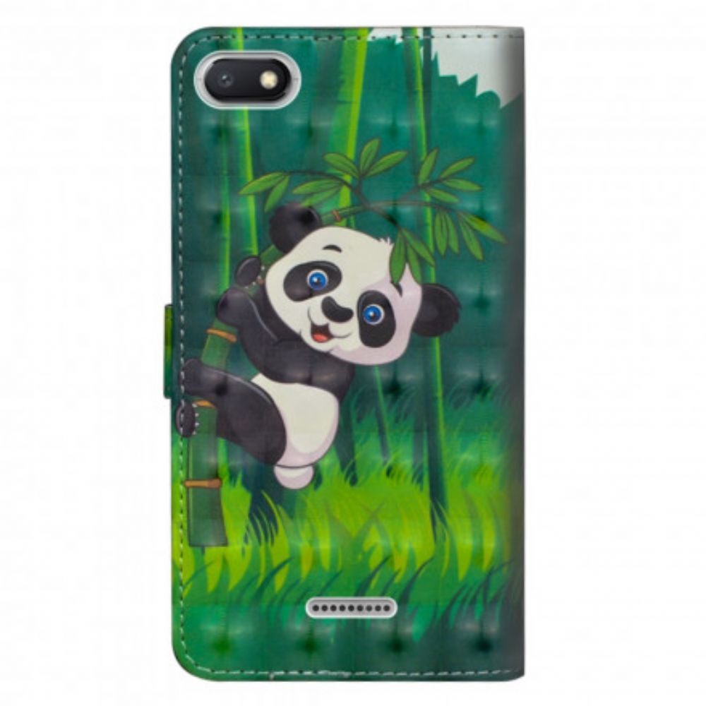 Leren Hoesje voor Xiaomi Redmi 6A Panda En Bamboe