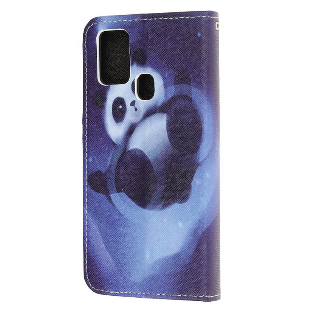 Folio-hoesje voor Honor 9X Lite Met Ketting Thong Space Panda