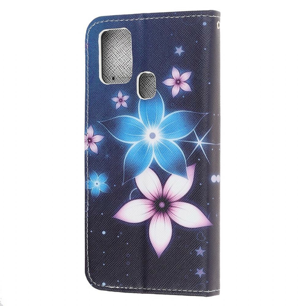 Leren Hoesje voor Honor 9X Lite Met Ketting Maanband Bloemen