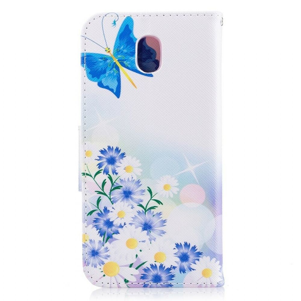 Folio-hoesje voor Samsung Galaxy J3 2017 Geschilderde Vlinders En Bloemen