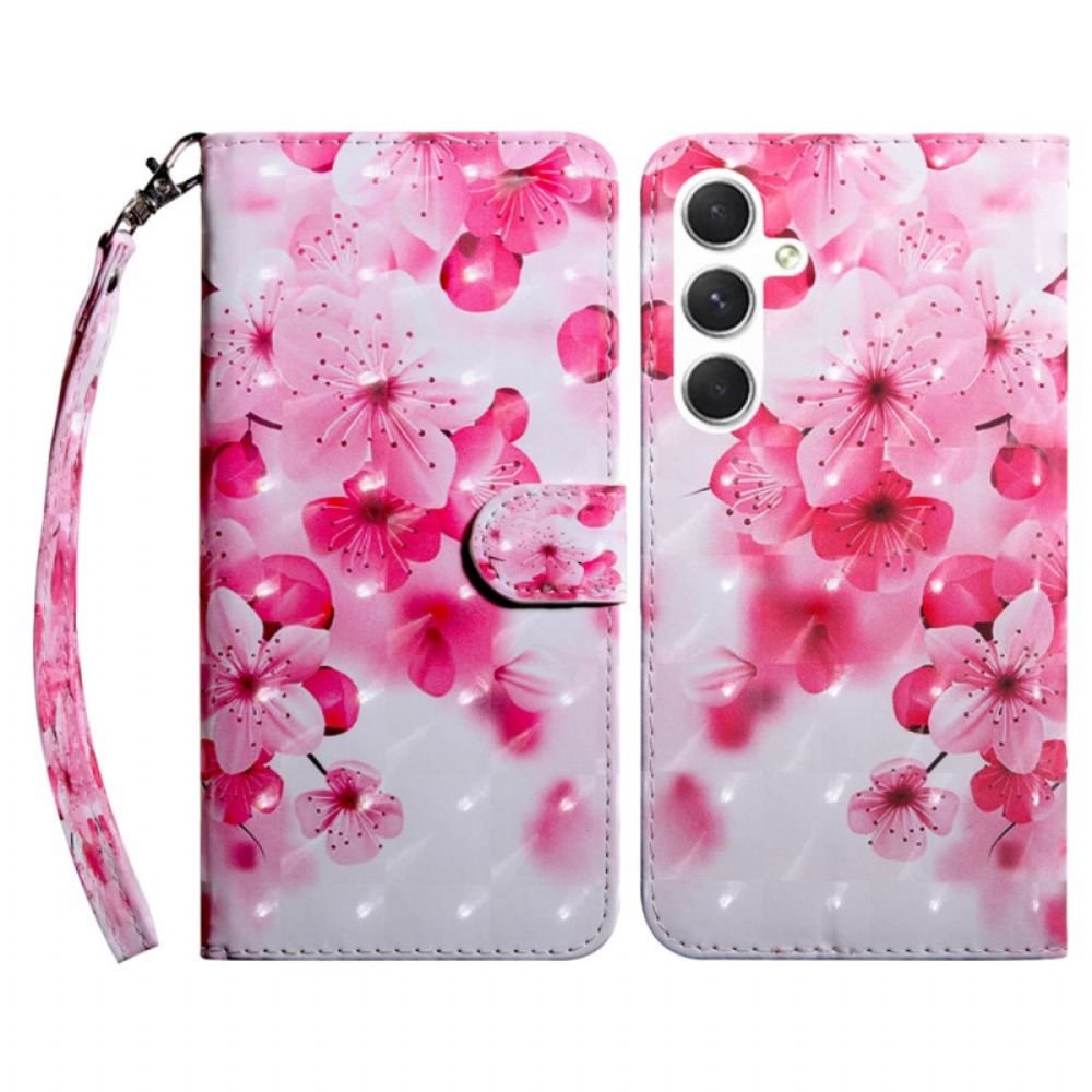 Bescherming Hoesje Samsung Galaxy S24 5g Rode Bloemen Met Riem