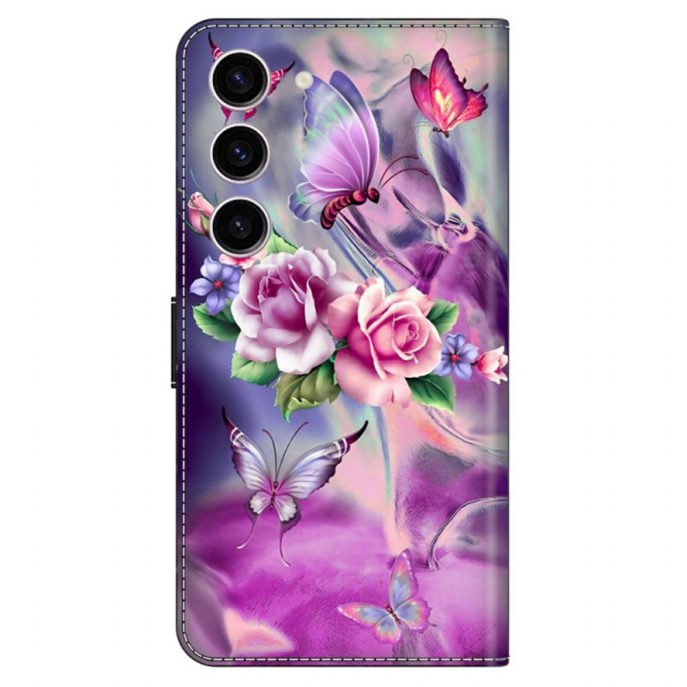 Bescherming Hoesje Samsung Galaxy S24 5g Vlinders En Violette Bloemen