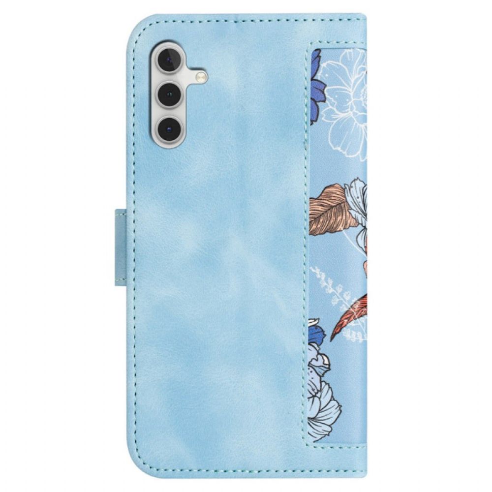 Flip Case Leren Samsung Galaxy S24 5g Artistiek Bloemmotief Met Riempje