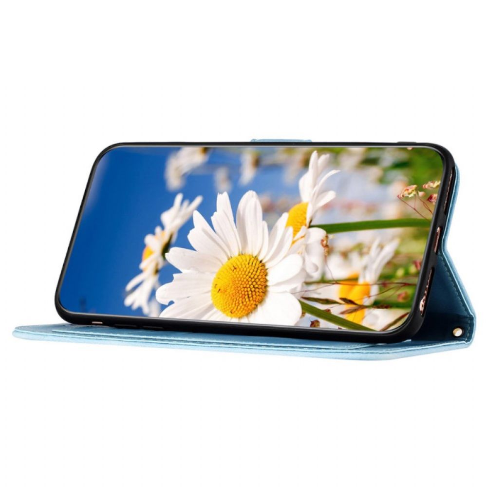 Flip Case Leren Samsung Galaxy S24 5g Artistiek Bloemmotief Met Riempje