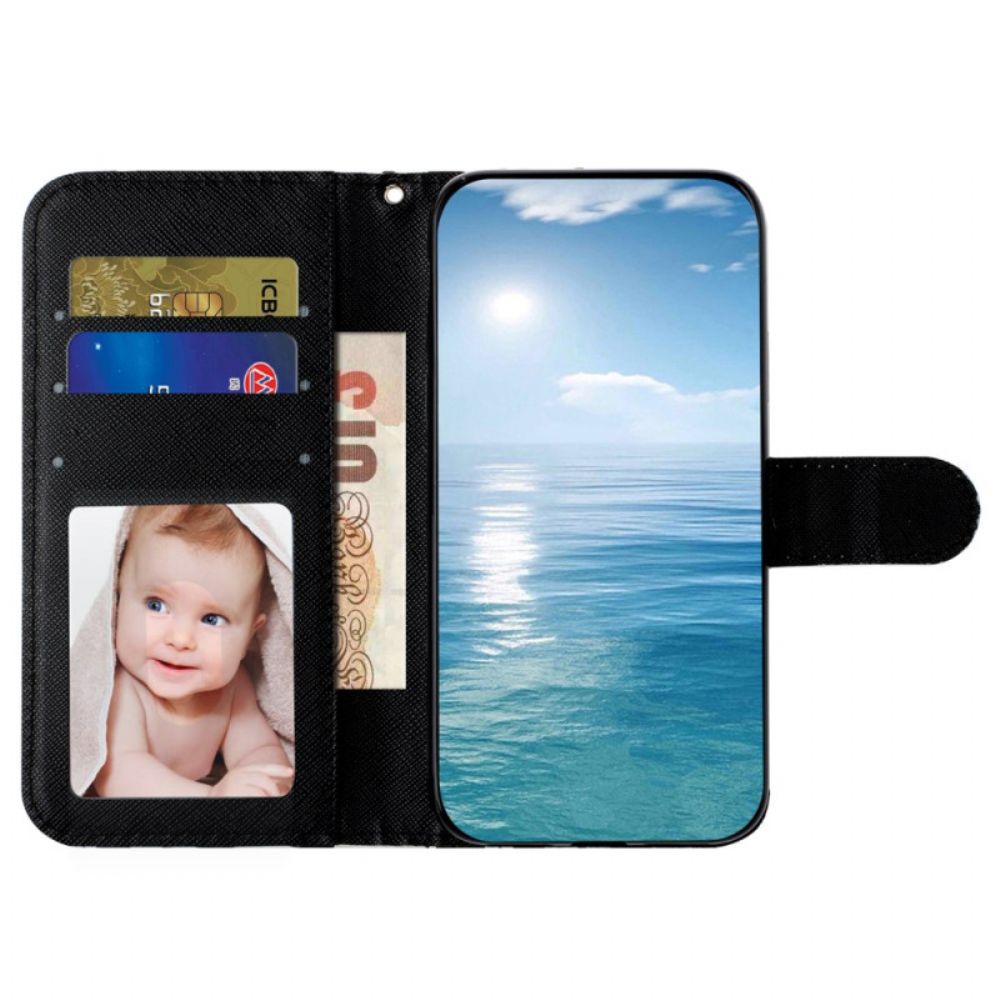 Flip Case Leren Samsung Galaxy S24 5g Kleine Mopshond Met Draagkoord