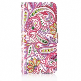 Flip Case Leren Samsung Galaxy S24 5g Roze Bloemmotief Met Riempje