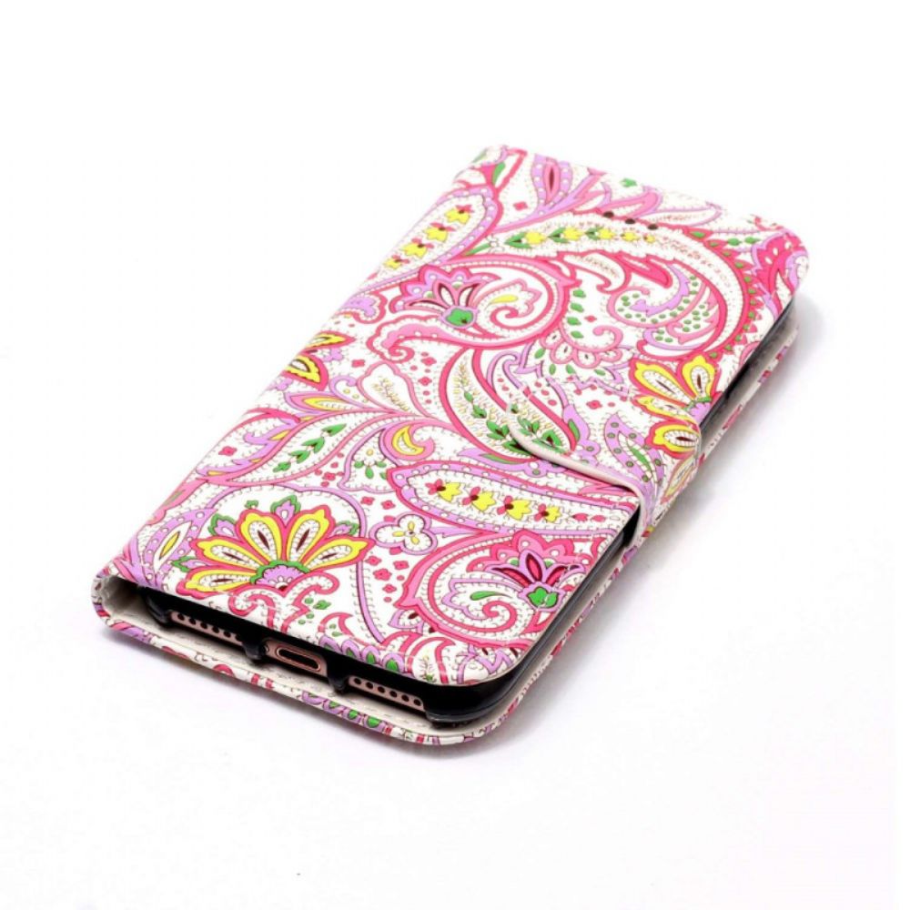 Flip Case Leren Samsung Galaxy S24 5g Roze Bloemmotief Met Riempje