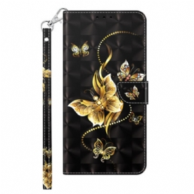 Folio-hoesje Samsung Galaxy S24 5g Telefoonhoesje Gouden Vlinders Met Riem