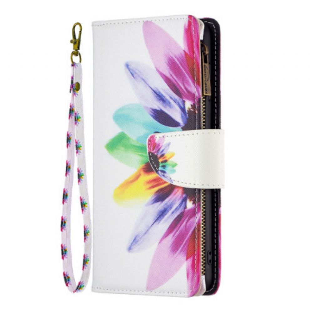 Folio-hoesje Samsung Galaxy S24 5g Telefoonhoesje Portemonnee Met Aquarelbloemen En Riem