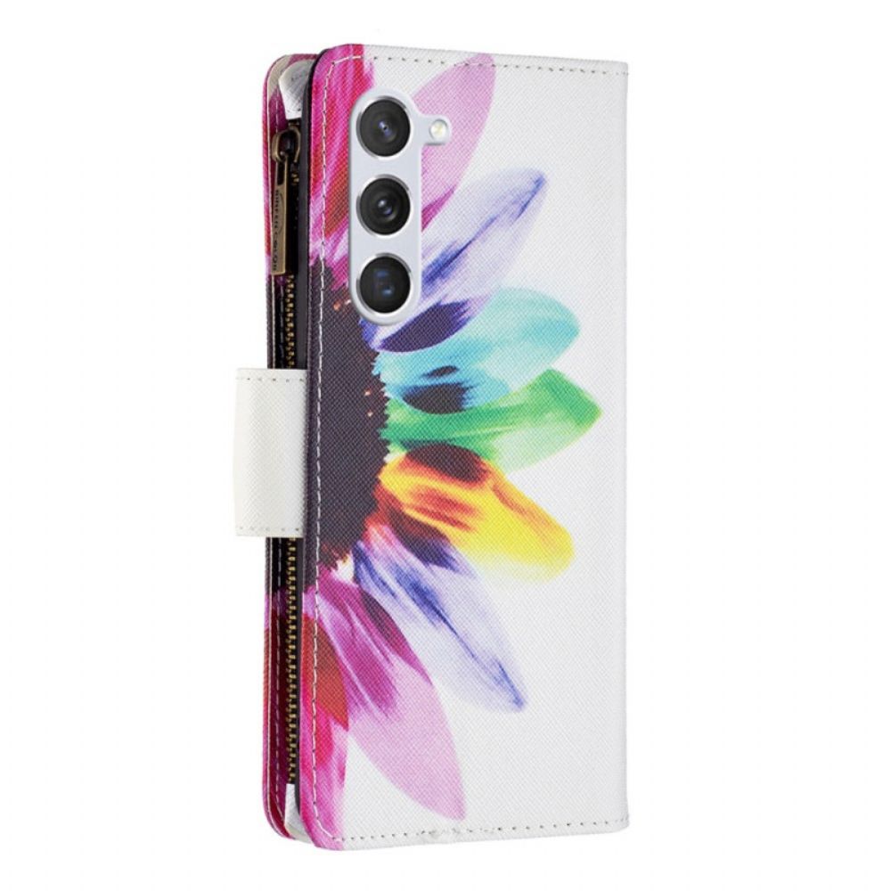 Folio-hoesje Samsung Galaxy S24 5g Telefoonhoesje Portemonnee Met Aquarelbloemen En Riem