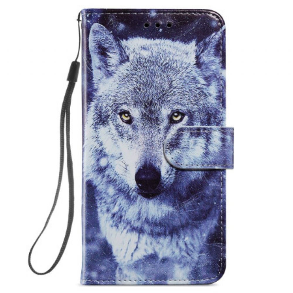 Folio-hoesje Samsung Galaxy S24 5g Witte Wolf Met Riem